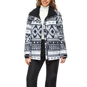 NEW SMX Ski Snowboard Jacket Black Aztec Print Black White Size Medium NWT
